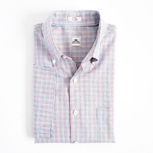 Peter Millar Short Sleeve Shirt Plaid Casual Button Down Blue Tan Mens M